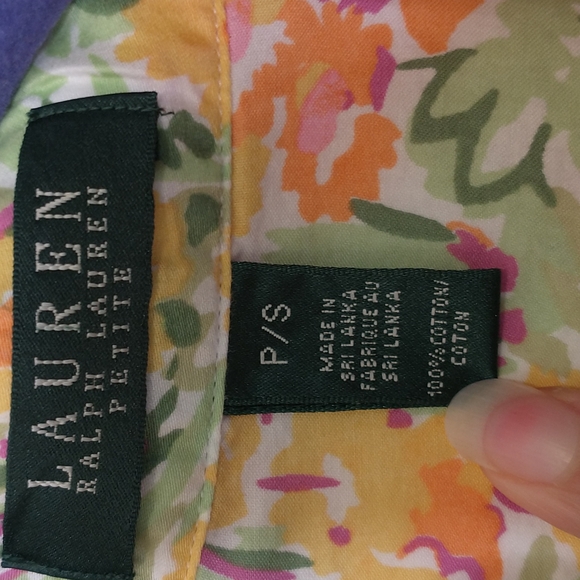 Lauren Ralph Lauren pink yellow orange green watercolor floral button down shirt - Picture 3 of 4